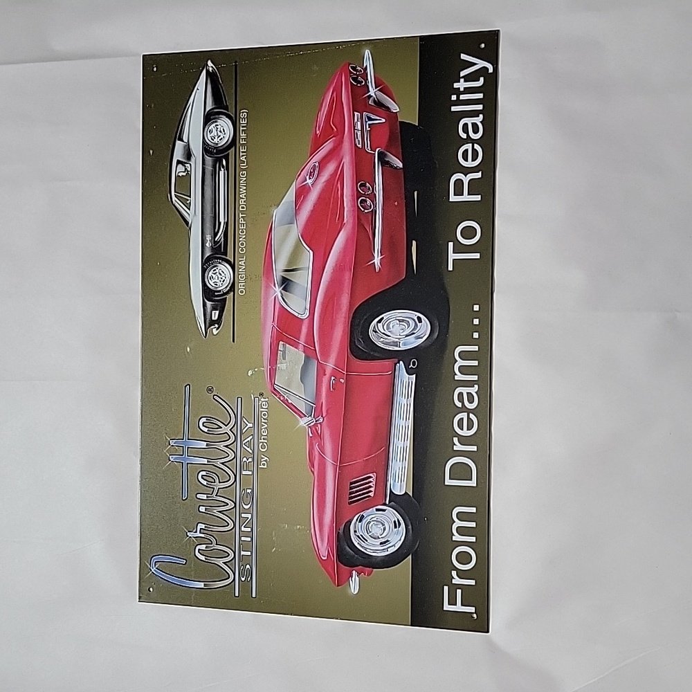 Red Corvette Stingray Metal Sign – “From Dream… to Reality” – Rectangular 16"x10